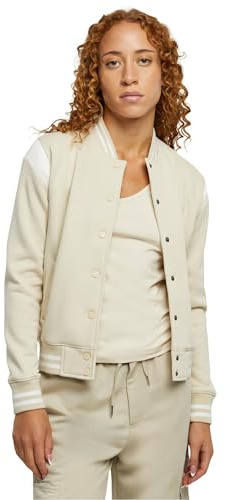 Urban Classics Women's Ladies Inset College Sweat Jacket, Softseagrass/White, XS