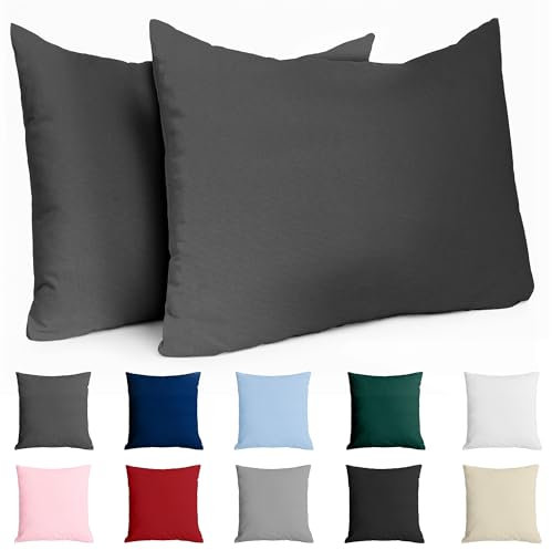 Kissenbezug 40x70 Renforcé Baumwolle (2er-Set) - Anthrazit - Dicht gewebt mit 57 Fäden/cm² - Kissenbezug 40 x 70 - Oeko Tex Zertifiziert - Dreamzie