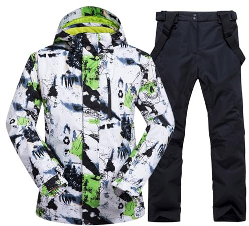 ALSOGO Herren Ski Jacke und Hosen Set Ski Anzug Winter Wasserdicht Winddicht Kapuze Schneemantel 2-Stücke Snowboard Sets 336-gr-Black L
