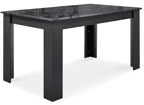 Dining Table, Kitchen Table, 120 x 80cm High Gloss Black Marble Table Top Rectangle Wooden Dining Tables, 4 Seater for Dining Room, Kitchen, Living Room, Furniture 120L x 80W x 75H cm