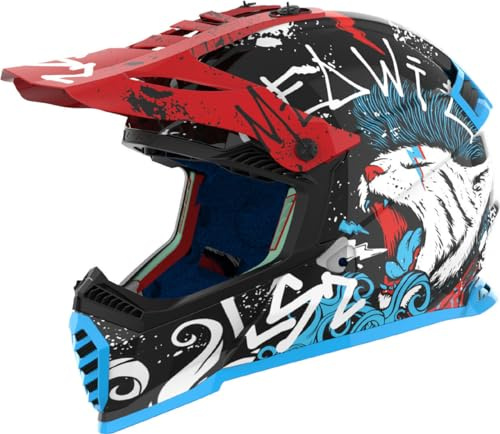 LS2 MX FAST EVO II MINI - Casco integrale per bambini, omologato ECE 2206, per motocross, MX, Enduro, Trail, Quad Starmaw, colore: nero lucido, rosso, blu, L (51-52 cm)