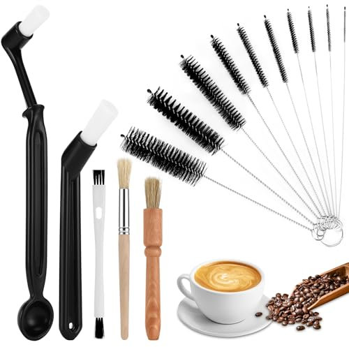 Auauraintt Kaffee Reinigungsbürste Set - 15 Stück Pinsel für Kaffeevollautomat, Espressomaschinen und Kaffeemühle - Holzgriff Reinigungspinsel