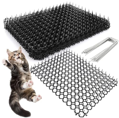 AHAQU 12 st katt-matta-matta med spikar, 40 x 30 cm plast anti-kattspikar, stickremsa, grävstoppare, hund räv katt avskräckande matta med spikar, kattavvisande matta för trädgård, staket