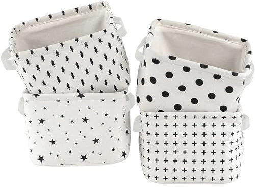 4 Pack Storage Baskets, Collapsible Mini Storage Boxes, Canvas Square Baskets Fabric Storage Bins, Waterproof Cotton and Linen for Desk Storage and Household Organizer Toys Bathroom Closets Playroom