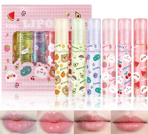Ensemble Huile à Lèvres Hydratante et Nourrissante - 6Pcs Roll On Lip Gloss Oil Gloss Liquide Brillant à Lèvres Vegan Fruit Scents