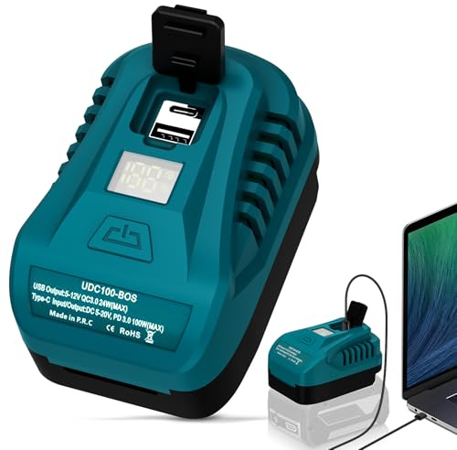 Portable USB Ladegerät für Bosch 18V PBA PSB PSR Batterie mit USB C PD2.0 100W (Max) Ausgang, kann Batterie Aufladen,für 1600A00DD7 2607337187 mit 1 USB QC3.0 Port für Telefon Ladegerät Adapter