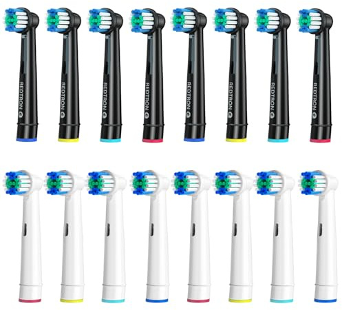 REDTRON Testine Spazzolino Ricambio Compatibile con Oral B (16 pezzi), Testine Spazzolino Elettrico per Precision Clean, Testine di Ricambio per Pro1000 Pro3000 Pro5000 Pro7000 e altri, Bianco e Nero