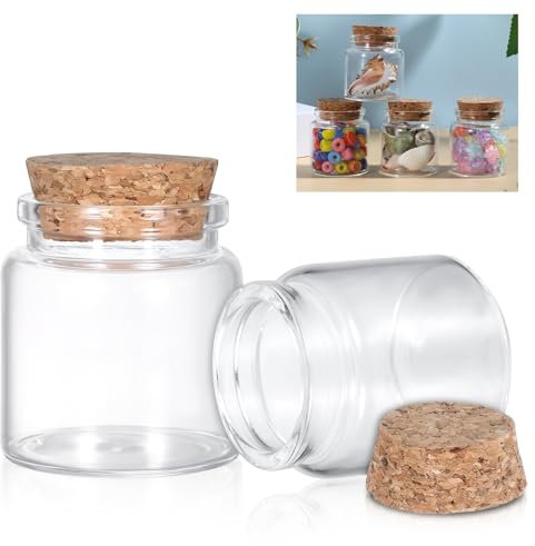 Tucnoeu 4 mini bottiglie di vetro da 50 ml con tappo in sughero, piccoli barattoli con coperchio, mini bottiglie di vetro per fai da te, feste e decorazioni