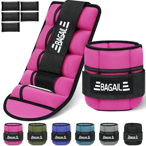 Adjustable Ankle Weights 0.9-3.2kg - BAGAIL Wrist Weights 2 Straps with Detachable Sandbags, Ideal for Strength Training and Fitness Cardio, 0.4-1.6kg Per Strap, 15-31cm Circumference, Pink
