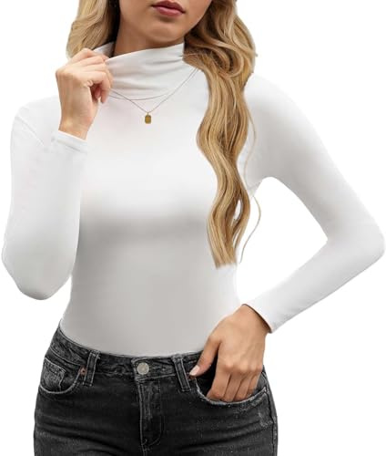 CheChury Camiseta Termica Mujer Algodón Cuello Alto Camisetas Manga Larga Suave Camiseta Interior Elastico Ropa Interior Suave Ligera Jersey Base Layer Básico Slim Fit Termica Top Primavera Invierno