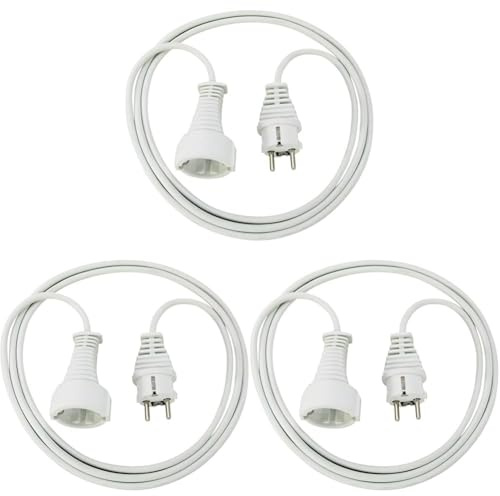 Brennenstuhl Qualitäts- Kunststoff-Verlängerungskabel mit Schutzkontakt-Stecker und -Kupplung (Verlängerungskabel für innen mit 2m Kabel) weiß (Packung mit 3)