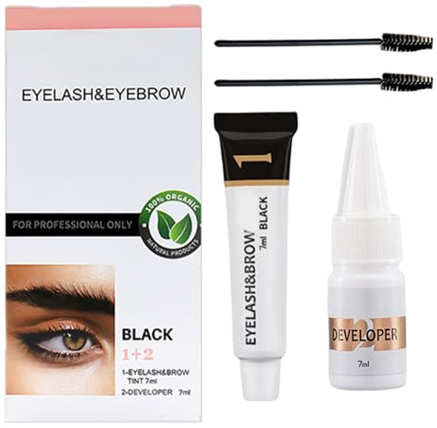 Teinture pour sourcils et cils, kit de teinture pour sourcils marron, formule avec fibres pour complets et cils volumineux, aspect naturel, application facile, finition imperméable