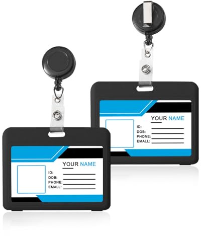 ASISUN 2 fundas para tarjetas de identificación con clip, color negro, formato horizontal con llavero, extensible, soporte para tarjetas de identificación, accesorios para enfermera, soporte para