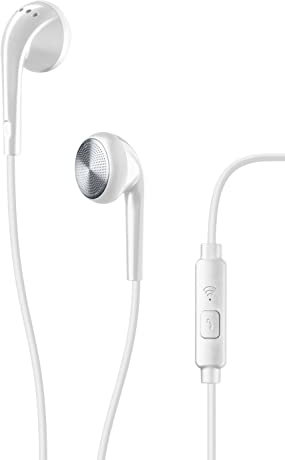 AQL Club | Écouteurs avec Microphone et Bouton de Réponse | Câble Anti-Enchevêtrement - Blanc