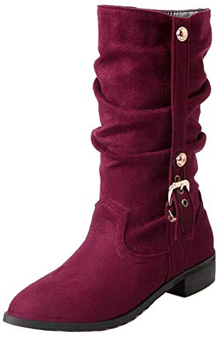 CuteFlats Botas planas de caña larga para mujer, granate, 40 EU
