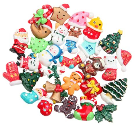 SUPVOX 50pcs Accessoires de Noël Miniatures Résine Cloches Chapeaux Noel Bonhomme de Neige Canne de Bonbon Artisanat Breloque Charmes Noël (Modèle Assorti)