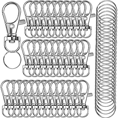 100Stück Karabiner Schlüsselanhänger, Schlüsselring Edelstahl Klein Basteln Selber Machen Ringe Karabinerhaken mit Drehgelenk(Silber)