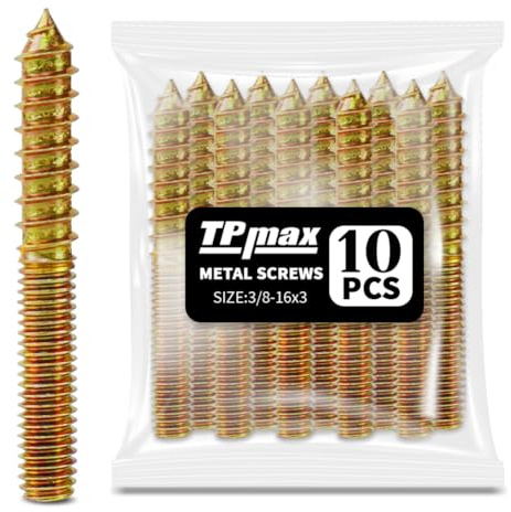 TPmax 10 Pack 3/8-16 x 3 Inch Hanger Bolts Double Headed Bolts Self-Tapping Screw Hanger Bolts for Furniture (3/8-16 x 3)