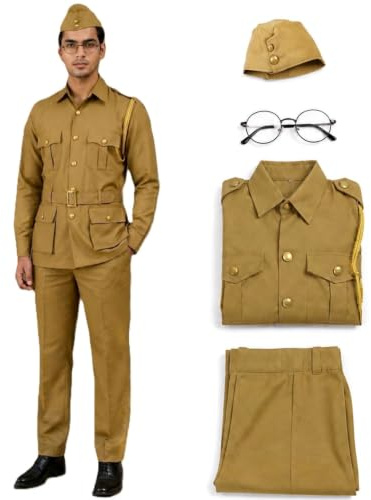 BookMyCostume National Hero Freedom Fighter barn maskeraddräkt - kaki vuxna S-M