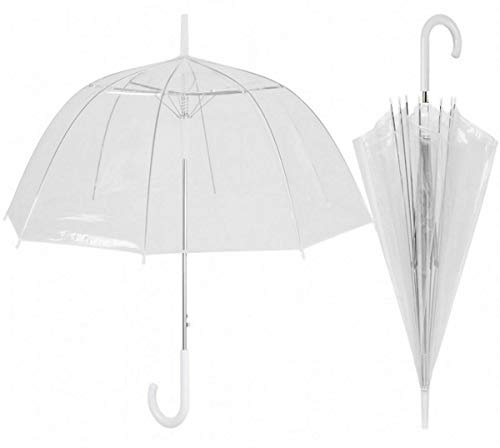 Senza marca-Generico 2X Ombrello da Sposa Trasparente Maniglia Bianca Bianco Automatico Umbrella Pioggia Matrimonio Classico Lungo Elegante Cerimonia Wedding