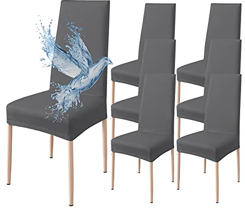 Poligino Coprisedie con Schienale 6 Pezzi Elasticizzati, Impermeabili, Misura Universale, Coprisedia Soggiorno Cucina Moderna Lavabile Estraibile - Grigio Scuro