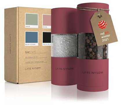 LARS NYSØM Set di macine per sale e pepe in acciaio inossidabile con macinino in ceramica regolabile 2 pezzi I Designer Spice Mill Set (Berry Red)