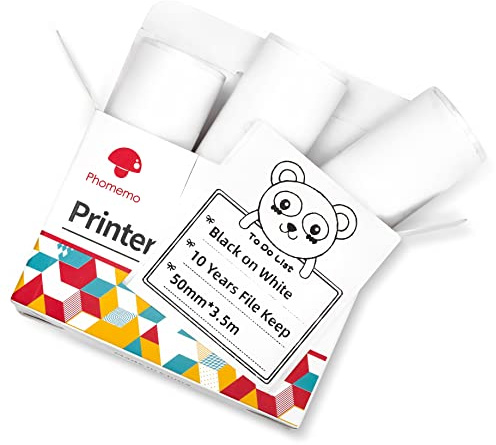 Phomemo T02/M02X/M02L/Q02 Sticker Paper - 3 Rolls of Self-Adhesive Thermal Printer Paper, 53mm x 3.5m, 10 Years Preservation, Black on White for Phomemo T02/M02X/M02L/Q02 Pocket Printer