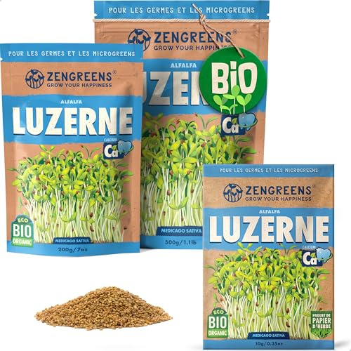 ZenGreens® - Semi di medica biologico - Scegli tra 10g, 200g e 500g - Germogli di medica - Germinazione superiore al 97% - Microgreens
