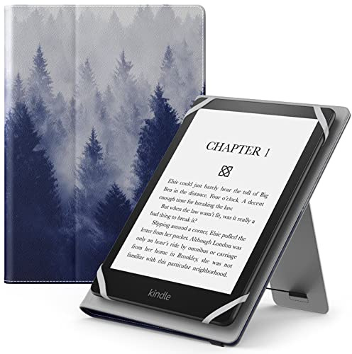 MoKo Universal Case for 6,7 Kindle eReaders - Kobo/Voyager/Lenovo/Sony, Lightweight PU Leather Folio Shell Cover Case, with Hand Strap/Kickstand, Gray Forest