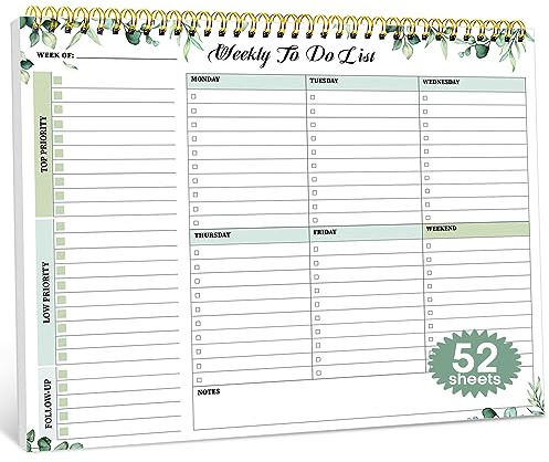 Taja Weekly To Do List Notepad with 52 Undated Sheets（8.5×11）- Weekly Desk Planner for Women & Man, Work and Home - 1 Pack Serene Green