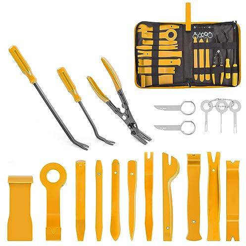 GOOACC 19Pcs Trim Removal Tool Set Panel Fastener Clips Removal Automotive Plastic Upholstery Pliers Removal Install Removal Car Tool with Storage Bag for Trim Panel Audio Clip Pliers Terminal-Yellow