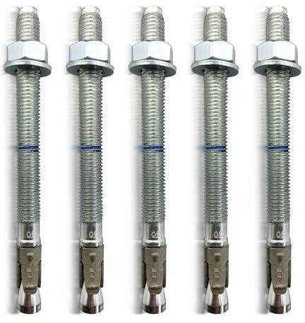 Lot de 5 chevilles professionnelles pour charges lourdes M10 x 135 - Galvanisées - Homologation ETA - Option 1 pour béton fissuré et non fissuré - Ancrage en béton pour charges élevées - Boulons