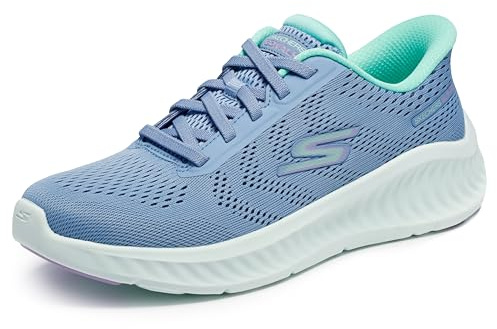 Skechers Mujer Go Walk Now Khloe Slip-In ENTRENADOR, Blue Textile/Green Trim, 37 EU