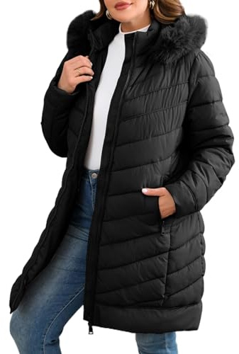 Geschallino Piumini da donna taglie forti Abbigliamento invernale trapuntato Cappotto con cappuccio e tasche 23707PLUS Nero 1X