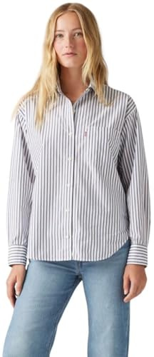 Levi's Mujer Camisa Vaquera Harlie de algodón con Cuello francés, Azul (Marinas Stripe Navy), XS