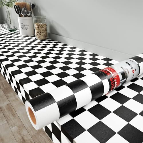 Decotalk Carta da Parati Autoadesiva Colore Bianco e Nero Mosaico Scacchiera 40X500cm Carta Parati Adesiva Muro impermeabile Contatto Adesiva Pellicola per Muro Bagno Soggiorno Mobili Decorazioni