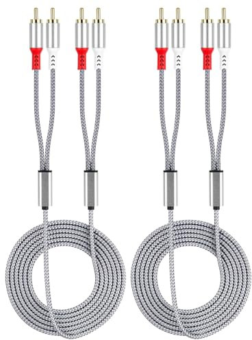gudxfj 2 Pack 2RCA to 2RCA Cable 2 RCA Male Hi-Fi Systems Audio Stereo Subwoofer Cable Nylon-Braided Auxiliary Audio Cord for Home Theater HDTV Amplifiers Hi-Fi Systems Speakers and etc 6.6Ft Silver