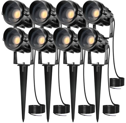 AHOTSUK Utomhusbelysning LED Trädgårdsbelysning Spotlights Trädgårdsbelysning Strålkastare Trädgårdsspik Strömförsörjning elektrisk 7W 12V 24V Lågspänning Vattentät landskapsbelysning IP66 8-pack