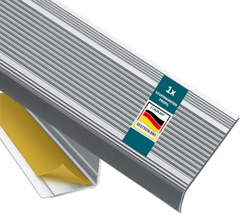 KARAT Treppenkantenprofil L-Form - ohne Bohren - Silber - eloxierte Stufenkantenprofil für Parkett und Laminat 1 Stück, 90 cm Länge 3x3,5 cm - Integral