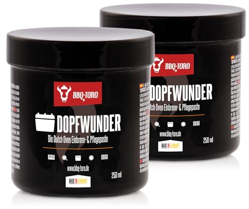 BBQ-Toro DOPFWUNDER – The Dutch Oven bränn- och vårdpasta | 2 x 250 ml | Klistra för skötsel av gjutjärn, grilltillbehör | inbränningspasta också för grillgaller, grillplatta, grillpanna med mera