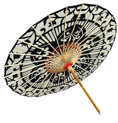 Odot Paraguas de Papel Japonés, Sombrilla de Bambú Chino, Impresión en Negro Paraguas de Papel Engrasado Seda Clásica, 84cm de Diámetro para Bodas,Despedidas de Soltera,Favores (Negro 1,Diámetro 84cm)