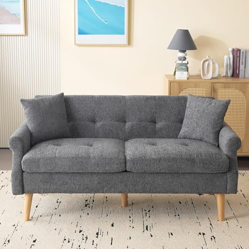 ZONJIE Sofá cama de 2 plazas de 162 x 74 cm de tela de chenilla tapizado con 2 cojines decorativos, sofá de cocina, sofá de lino, para sala de estar, dormitorio