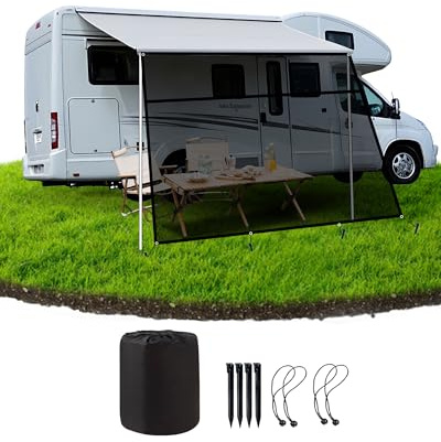Ezcasch Sun View Blocker con forma trapezoidale, 75% tenda parasole, pannello frontale per tenda, protezione solare, protezione visiva per camper, roulotte, 2 x 4 m (altezza x larghezza)