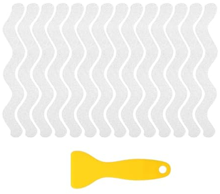 YUVKIN 18 Pezzi Trasparenti Adesivi Antiscivolo Vasca da Bagno, Antiscivolo Doccia, Strisce Antiscivolo per Vasca, Scale, Doccia e Superfici Scivolose Dotato di piccolo raschietto