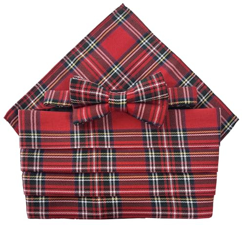 Men's Royal Stewart Red Tartan Cummerbund Set (includes Bow Tie & Pocket Square)