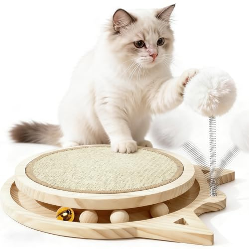 Klösleksak för katter klösbräda – sisal klösbräda, klösbräda, katt klösmatta med kulbana trä, klösbrädor, kattleksak, trä