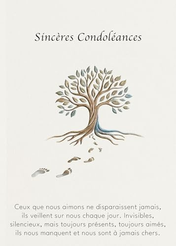 the lazy panda card company Carte de Condoléances 17x12 cm – « Sincères Condoléances » – Carte pliée 300gsm papier naturel – Motif arbre et empreintes – Enveloppe kraft recyclée incluse (1)