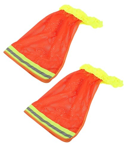 IDEANATEGRATE Cubierta para Casco de Malla Transpirable 2 Pcs Fluorescente Naranja Protector Solar y Franjas Reflectantes para Construcción y Seguridad Laboral