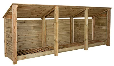 Arbor Garden Solutions wooden log store 4ft, firewood storage (W-335cm, H-126cm, D-88cm), natural finish (Without kindling shelf (roof sloping back))