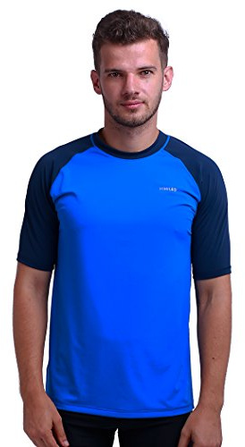 H.MILES Kortärmad rashguard för vuxna män, baslager för simning, snorkling, surfing, toppar, t-shirt för dykning och strand, Himmel/marinblå, M